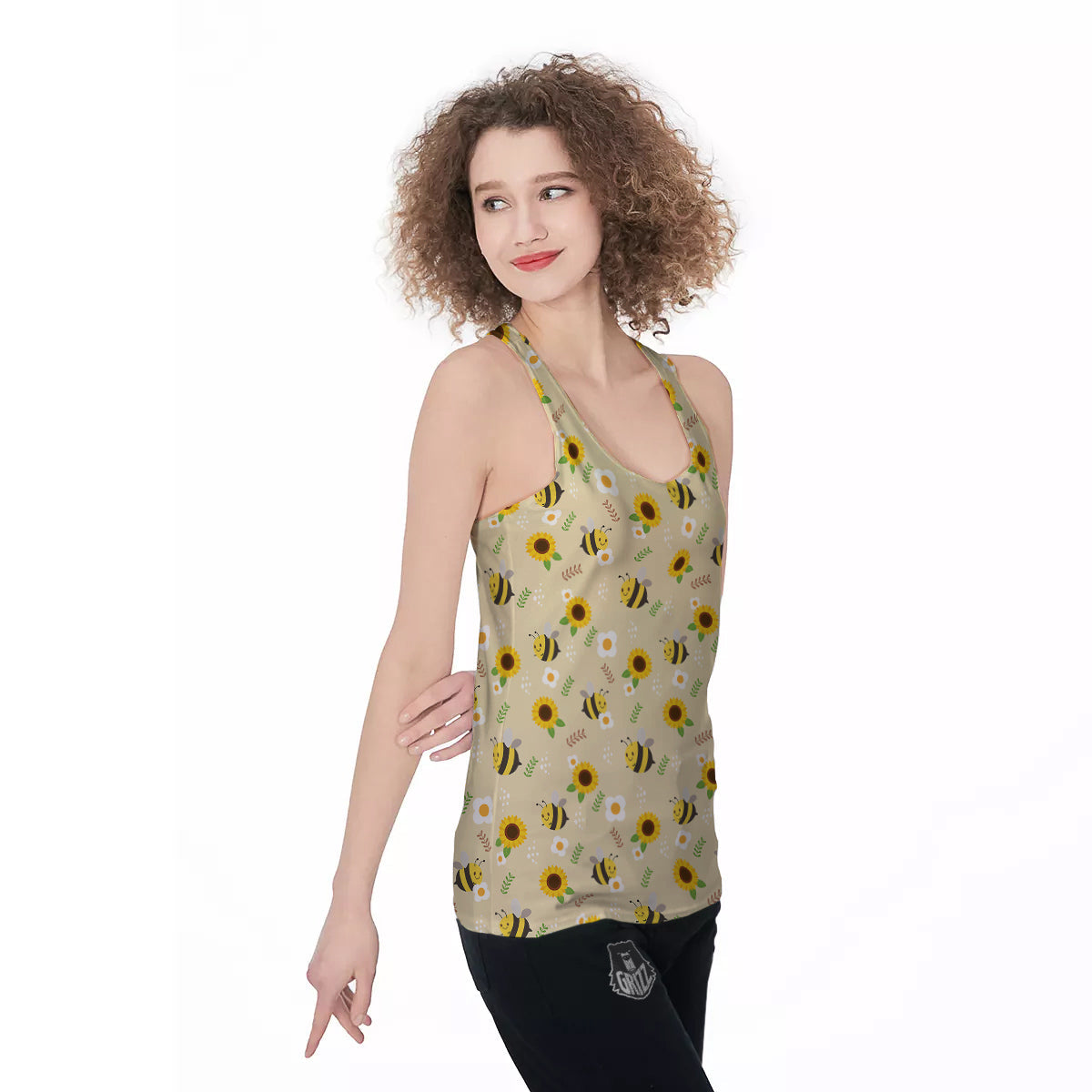 Bee Cute Cartoon Print Pattern Women's Racerback Tank Top-grizzshop