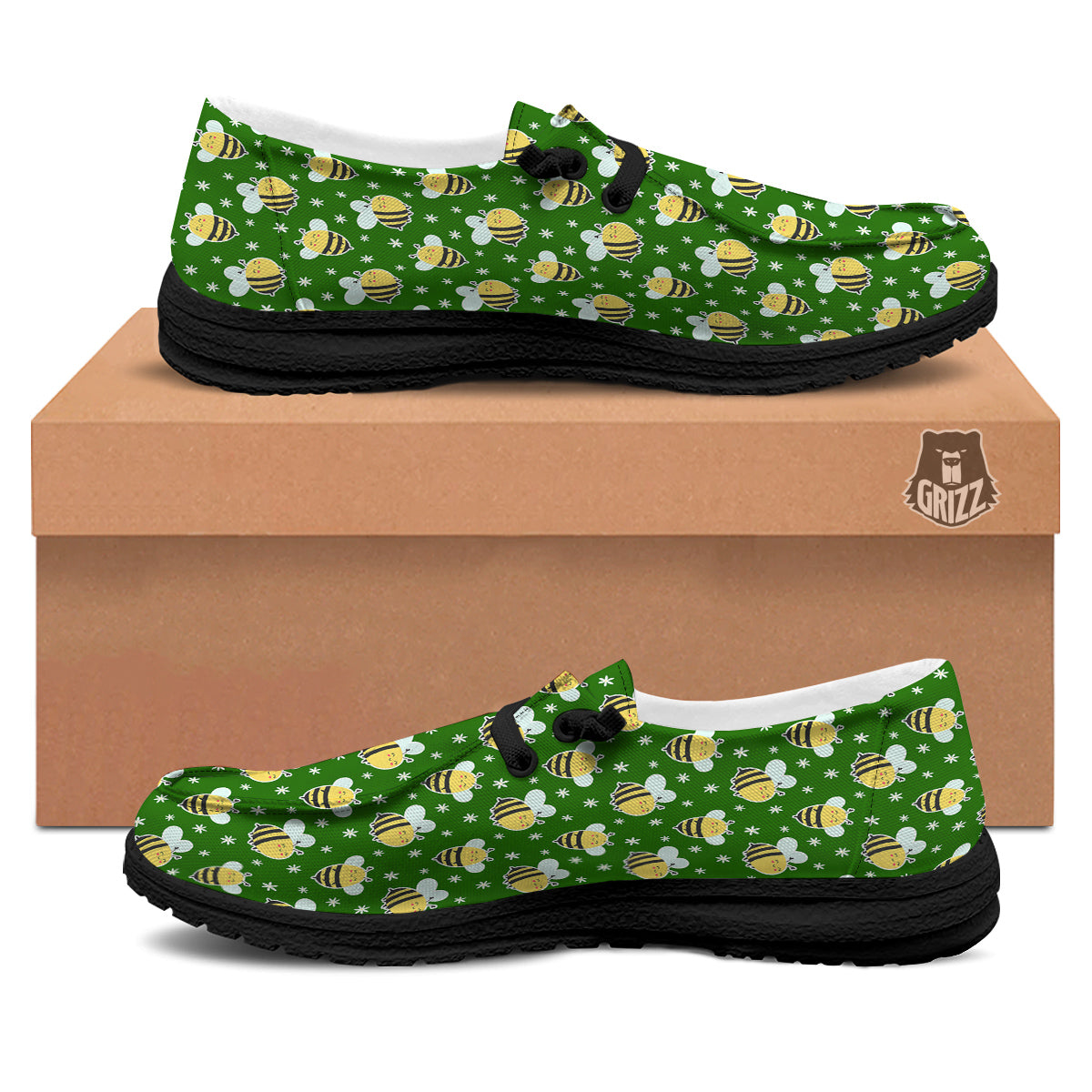 Bee Cute Honey Print Pattern Black Loafers-grizzshop