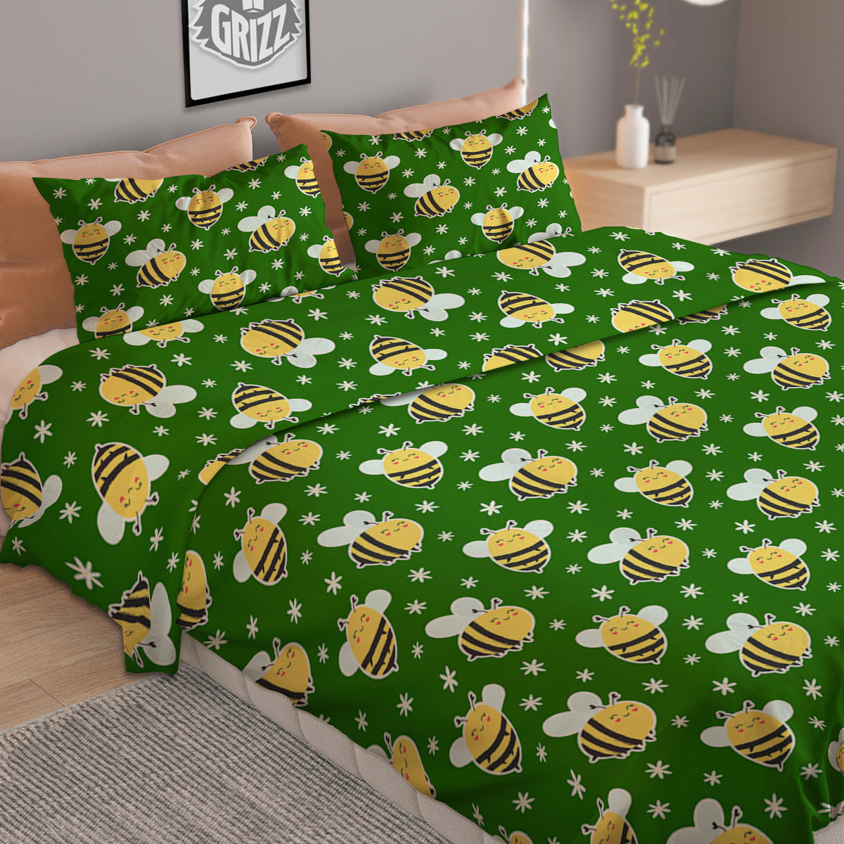 Bee Cute Honey Print Pattern Duvet Cover Bedding Set