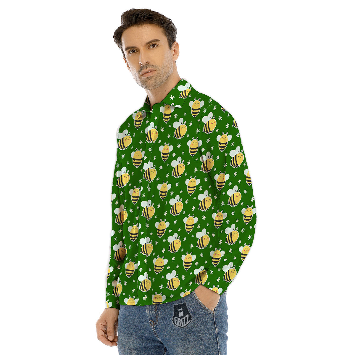 Bee Cute Honey Print Pattern Men's Dress Shirts-grizzshop