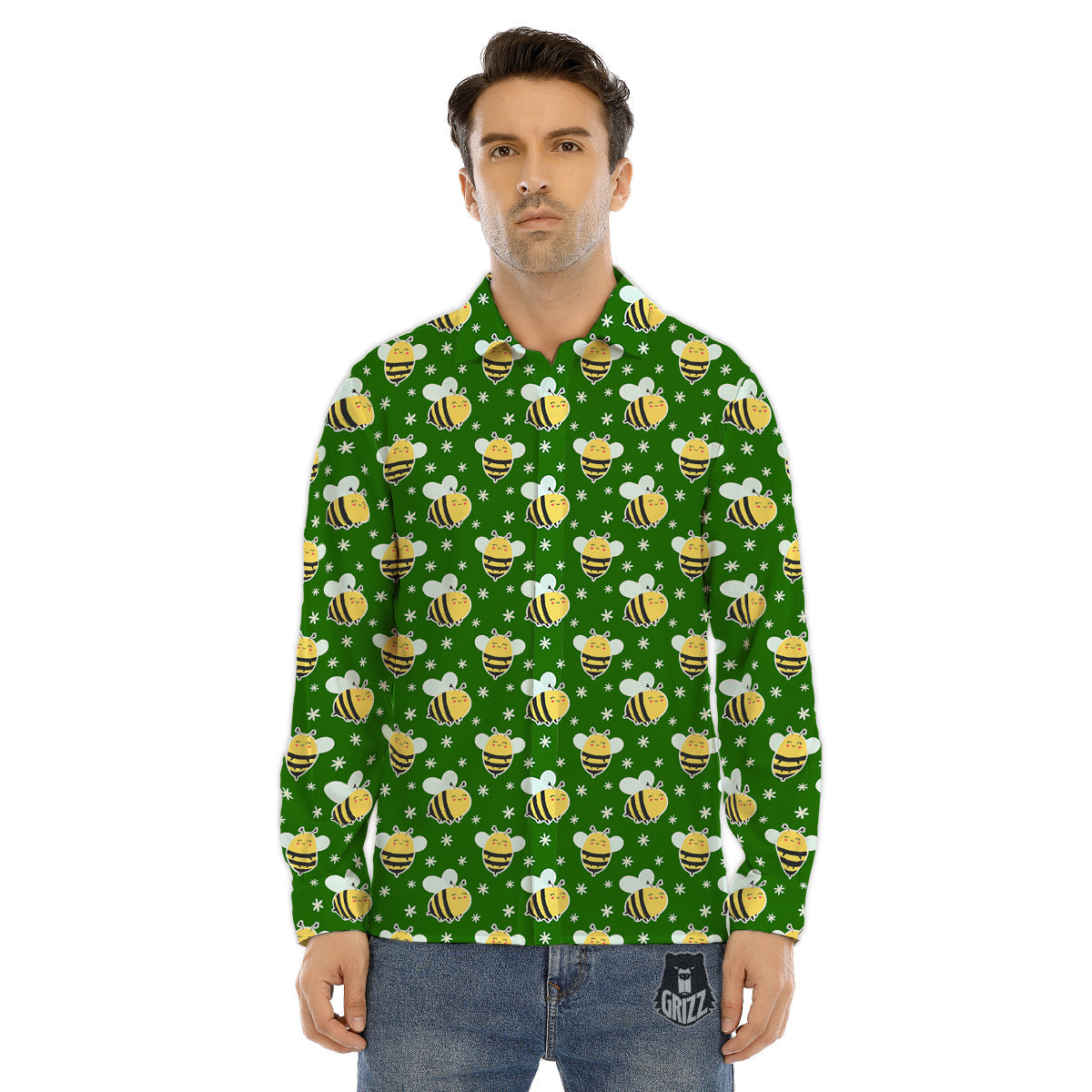 Bee Cute Honey Print Pattern Men's Dress Shirts-grizzshop