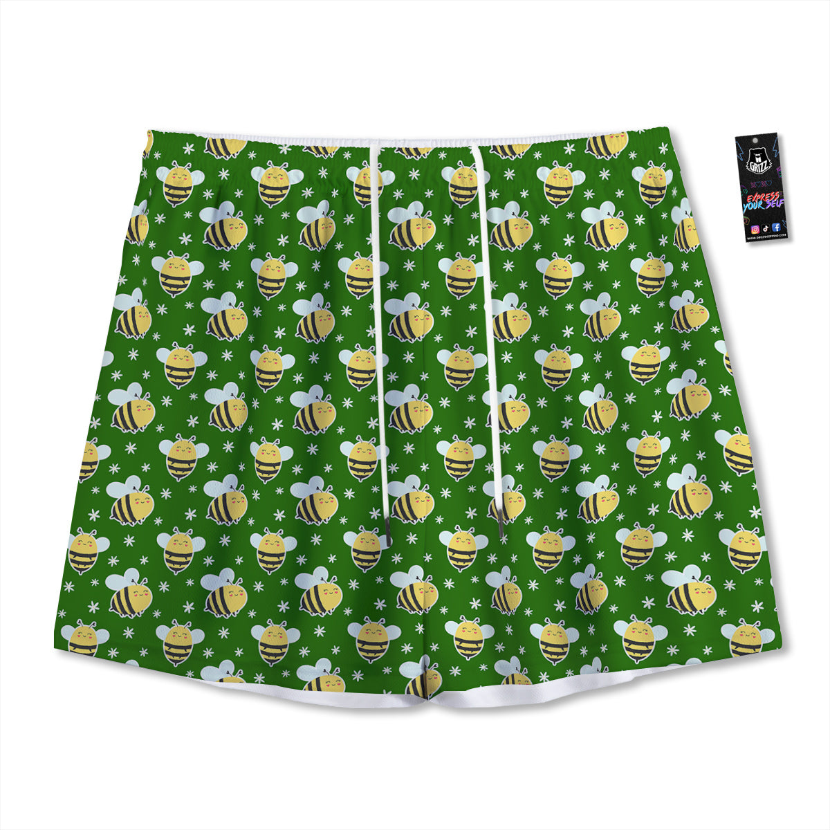 Bee Cute Honey Print Pattern Mesh Shorts