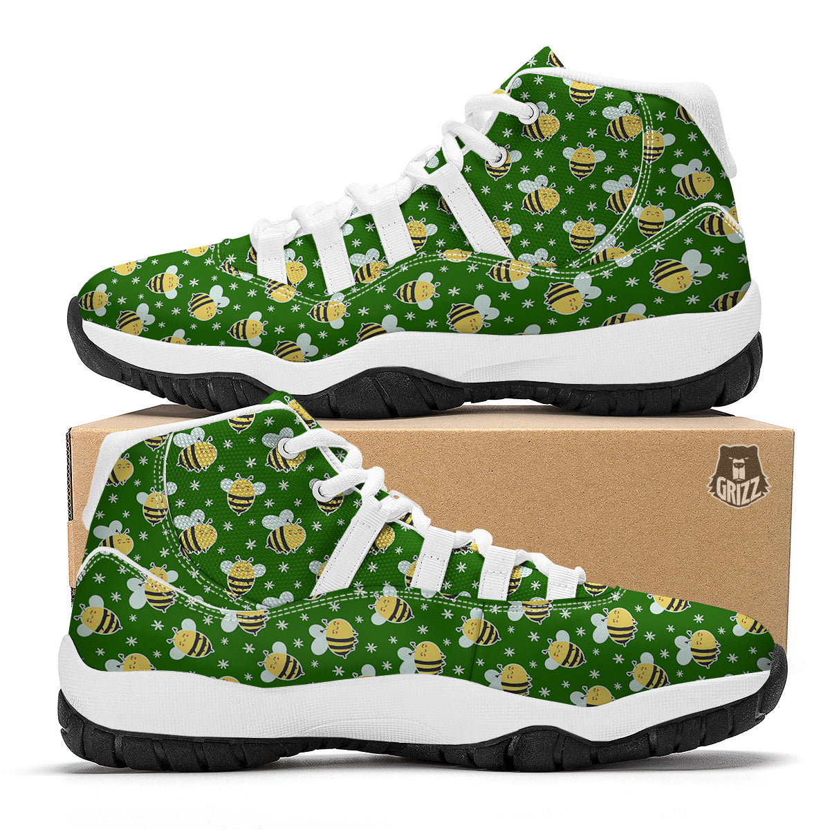 Bee Cute Honey Print Pattern White Bball Shoes-grizzshop