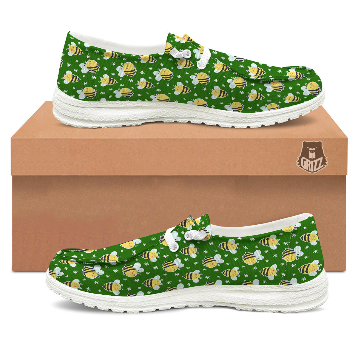 Bee Cute Honey Print Pattern White Loafers-grizzshop