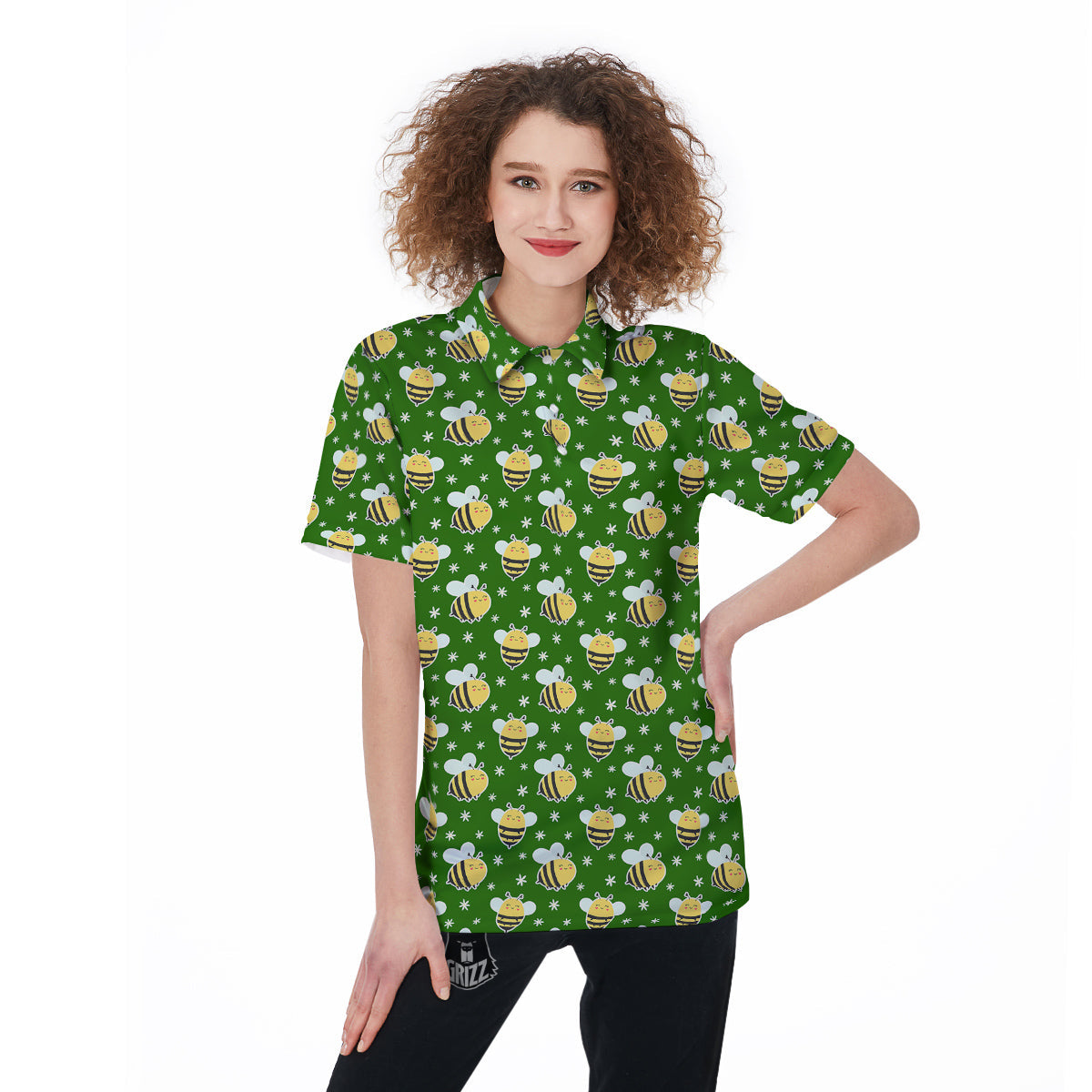 Bee Cute Honey Print Pattern Women's Golf Shirts-grizzshop