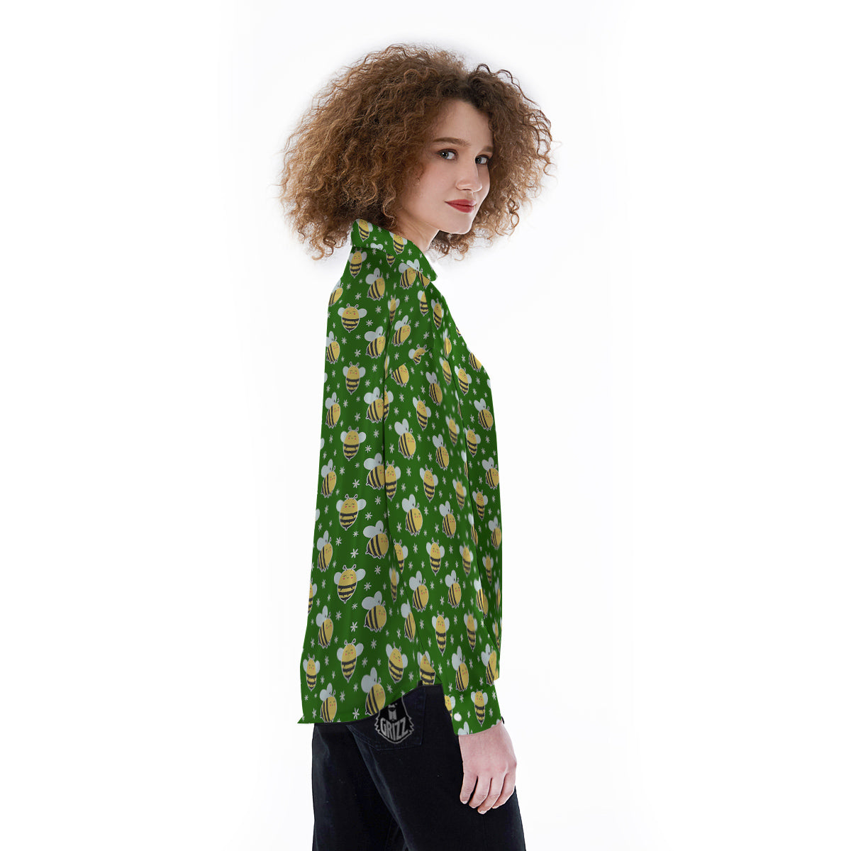 Bee Cute Honey Print Pattern Women's Long Sleeve Shirts-grizzshop