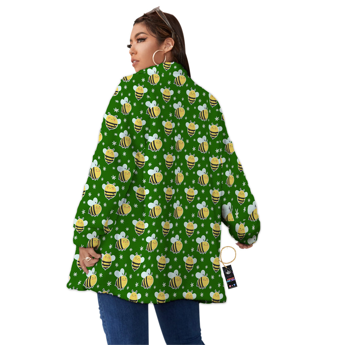 Bee Cute Honey Print Pattern Women's Sherpa Jacket-grizzshop