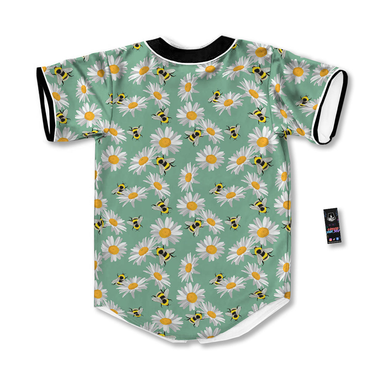 Bee Flower Print Pattern Baseball Jersey-grizzshop