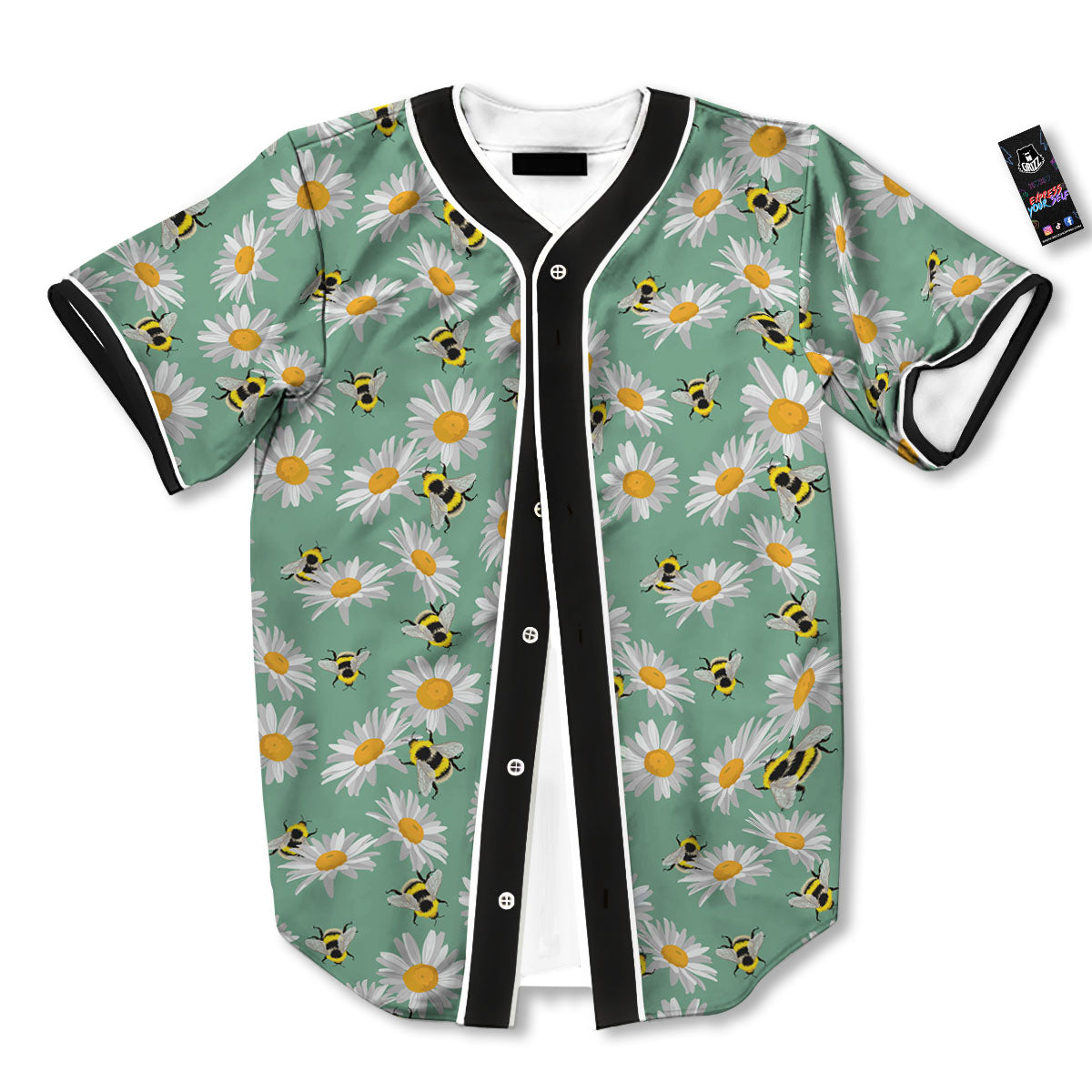 Bee Flower Print Pattern Baseball Jersey-grizzshop