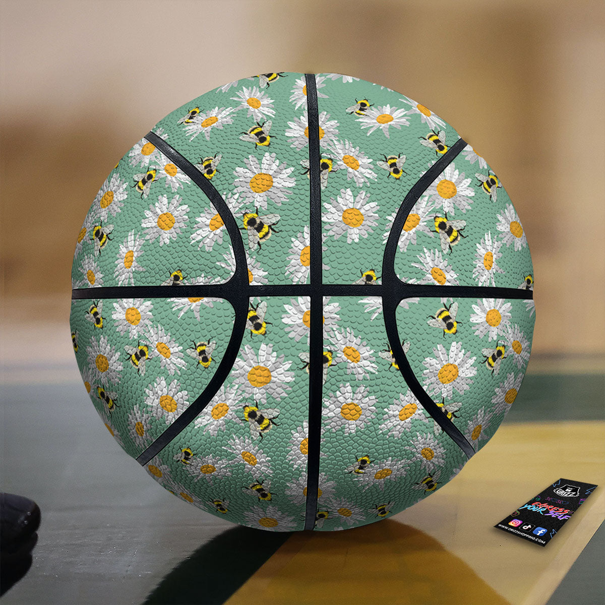 Bee Flower Print Pattern Basketball-grizzshop