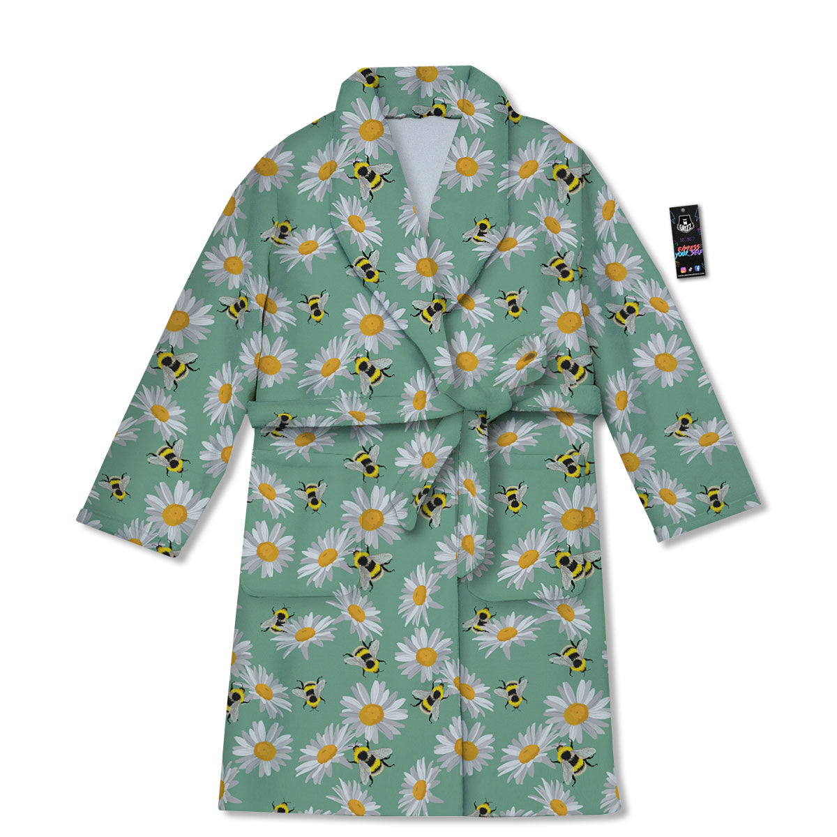 Bee Flower Print Pattern Bathrobe-grizzshop