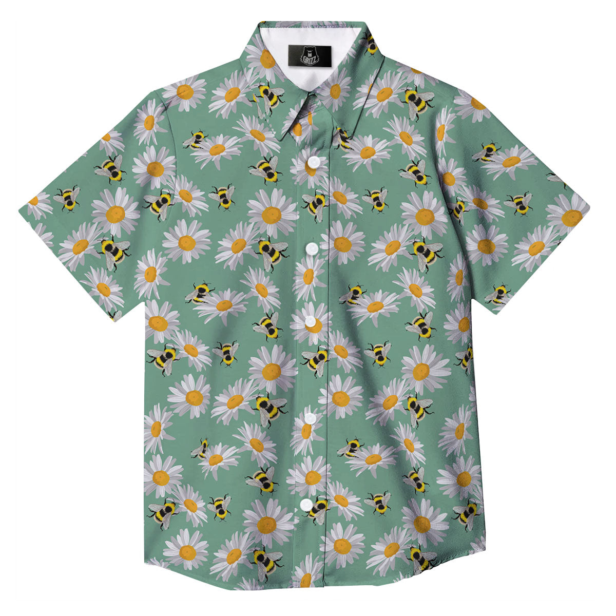 Bee Flower Print Pattern Button Up Shirt-grizzshop