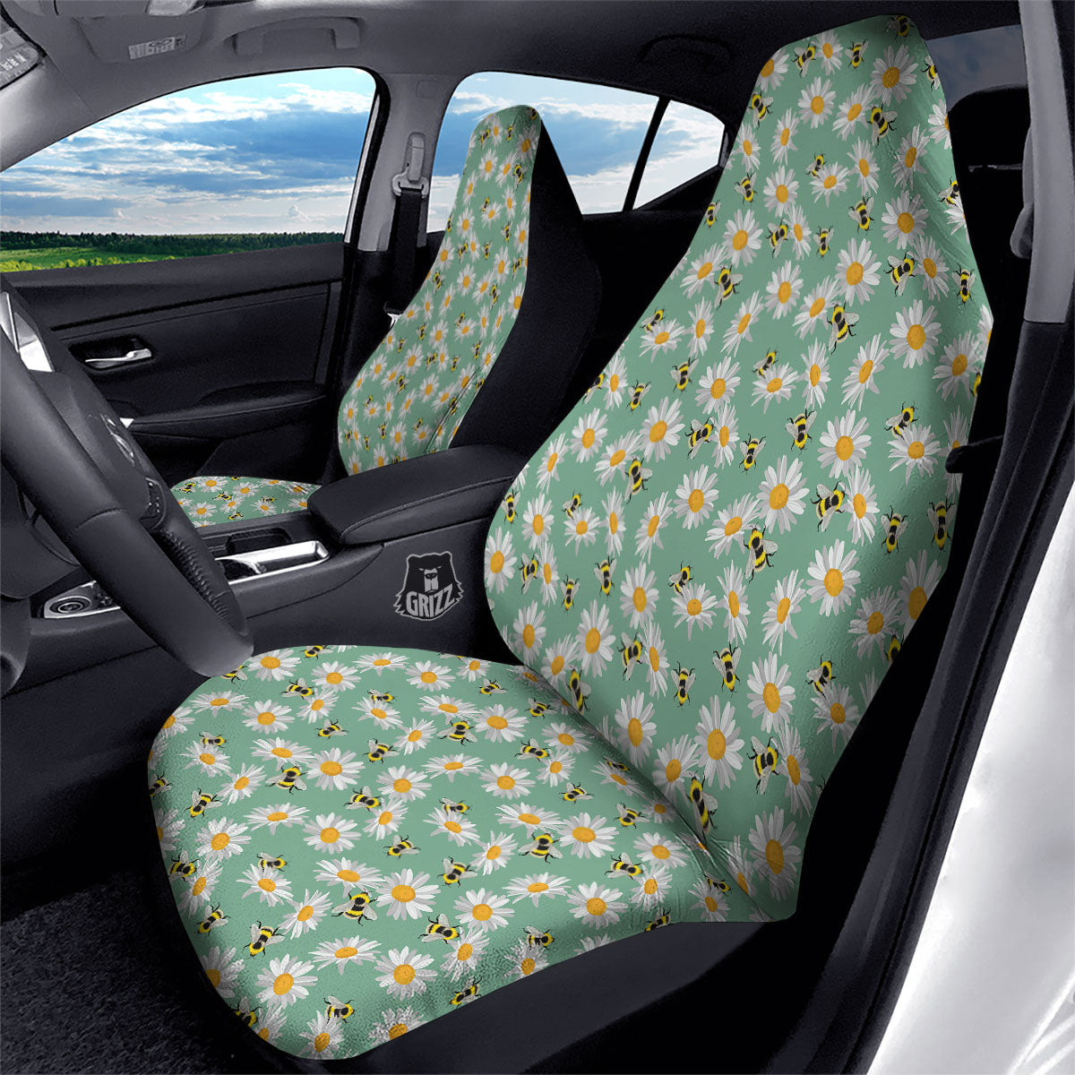 Bee Flower Print Pattern Car Seat Covers-grizzshop