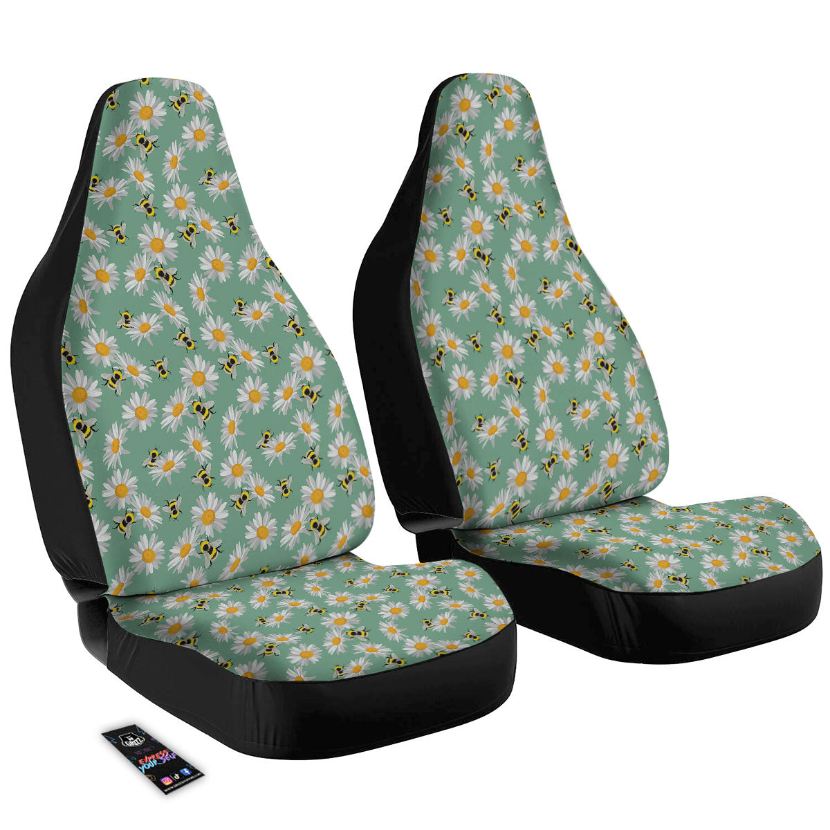 Bee Flower Print Pattern Car Seat Covers-grizzshop