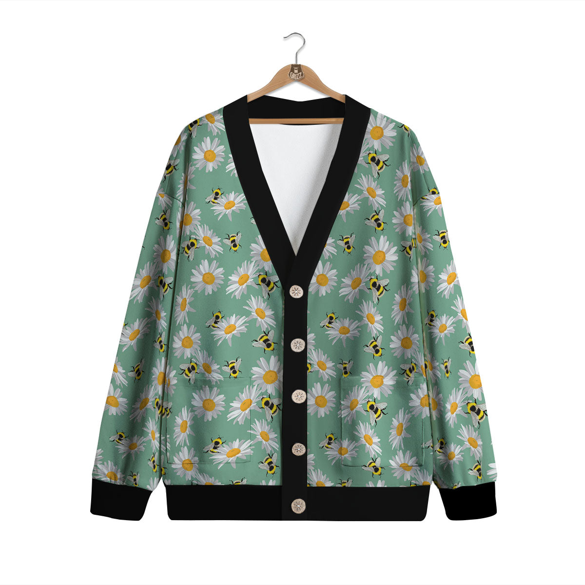 Bee Flower Print Pattern Cardigan-grizzshop