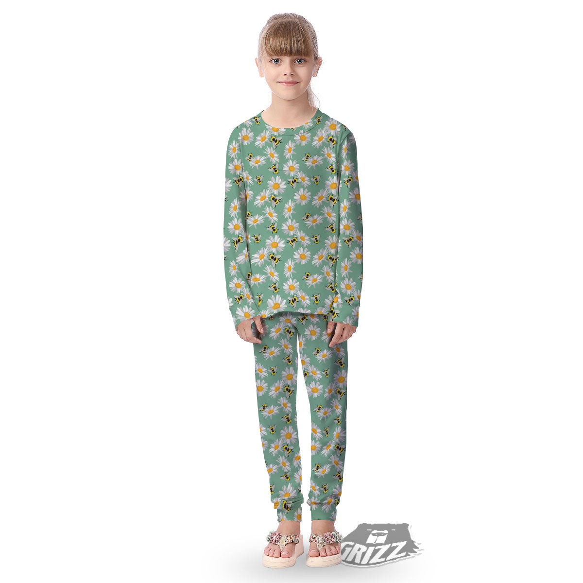 Bee Flower Print Pattern Kid's Pajamas-grizzshop