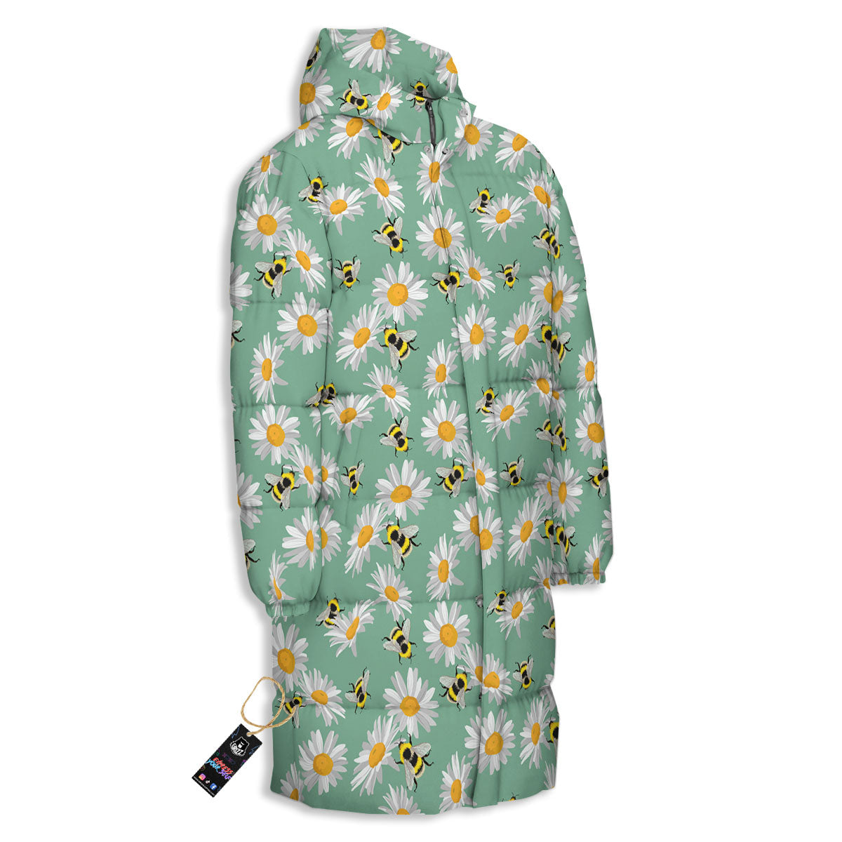 Bee Flower Print Pattern Long Down Jacket-grizzshop