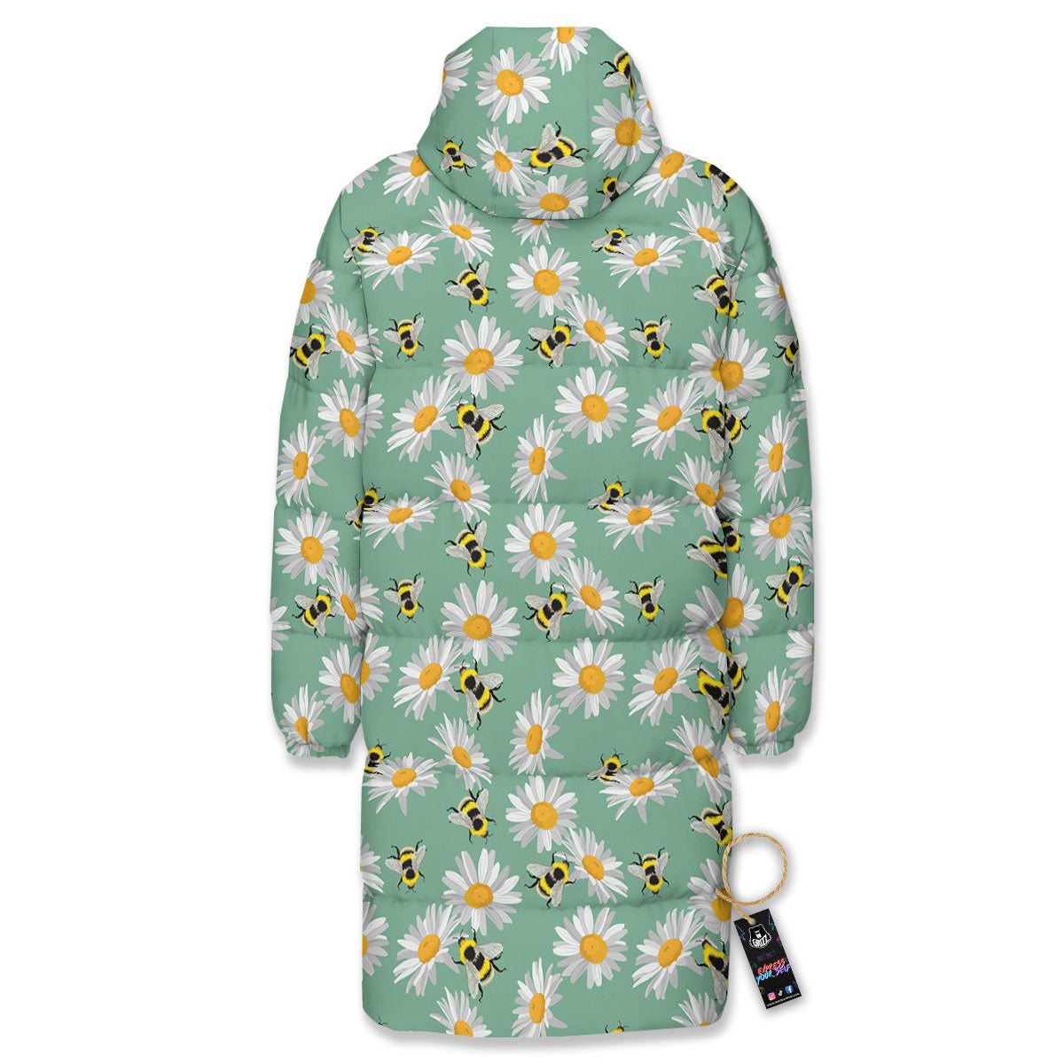Bee Flower Print Pattern Long Down Jacket-grizzshop