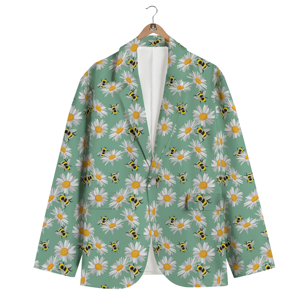 Bee Flower Print Pattern Men's Blazer-grizzshop