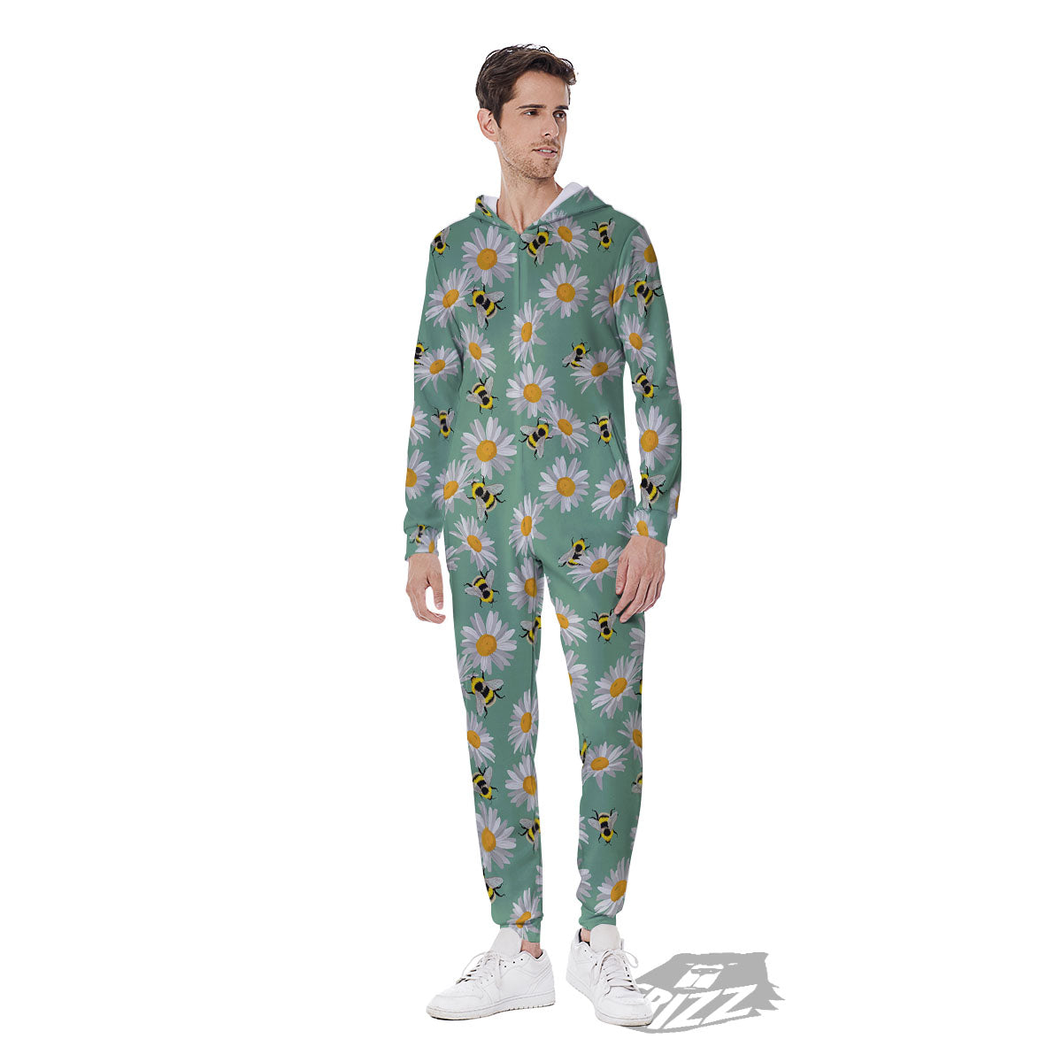 Bee Flower Print Pattern Men's Jumpsuit-grizzshop