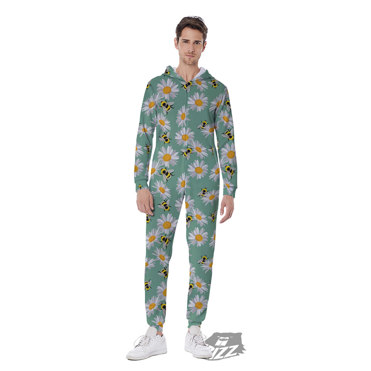 Bee Flower Print Pattern Men's Jumpsuit-grizzshop