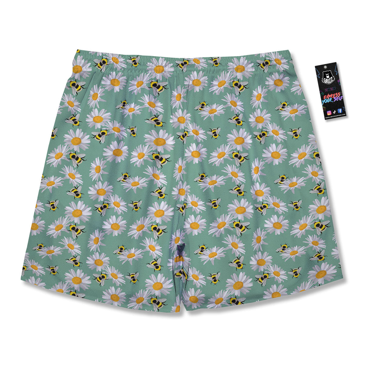 Bee Flower Print Pattern Men's Running Shorts-grizzshop