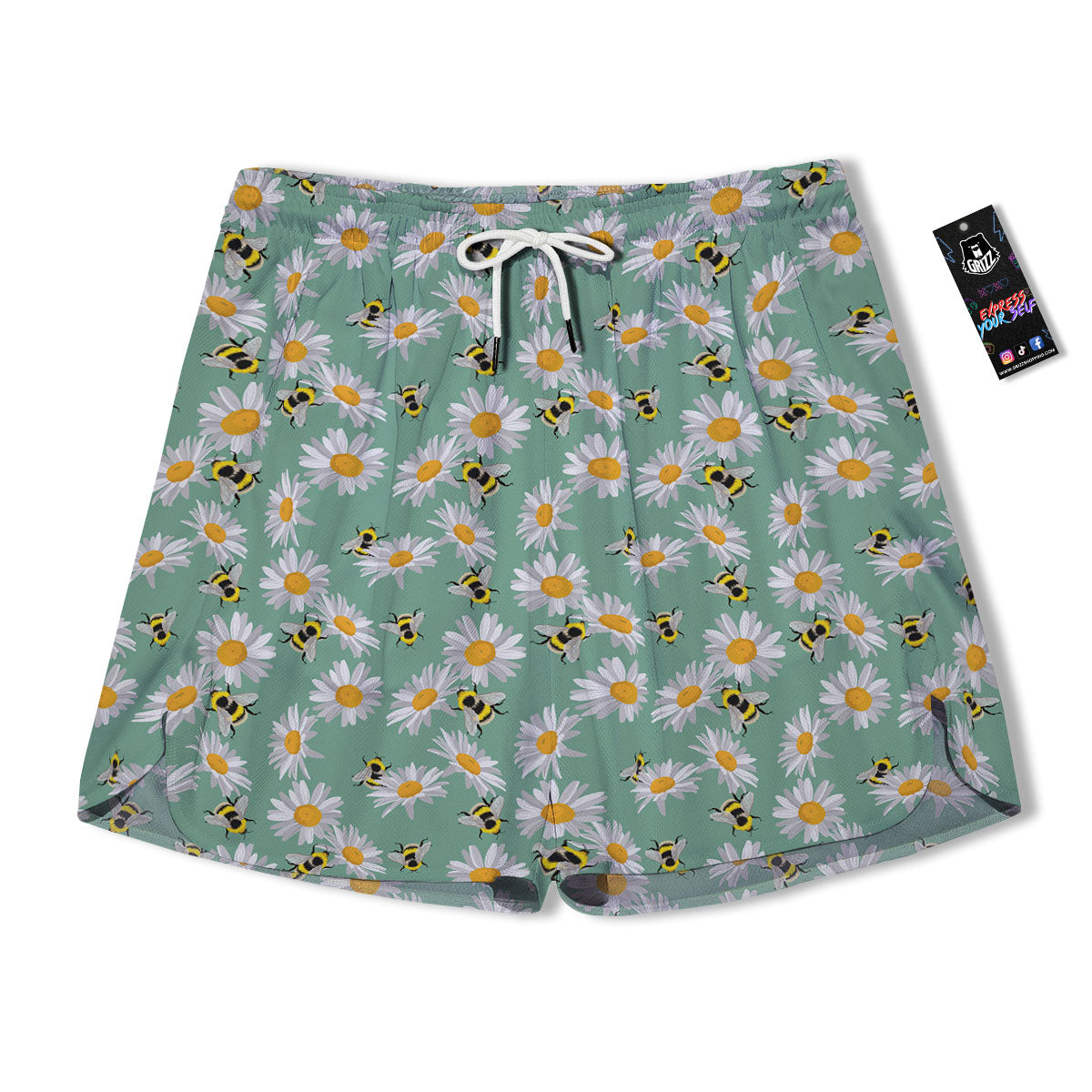 Bee Flower Print Pattern Men's Running Shorts-grizzshop