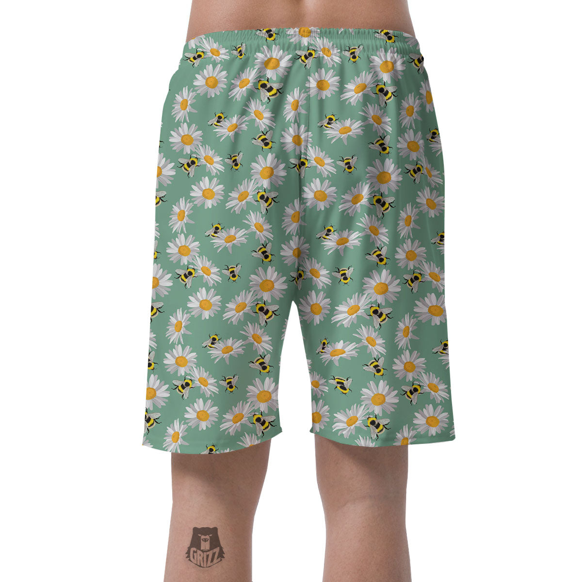 Bee Flower Print Pattern Men's Shorts-grizzshop
