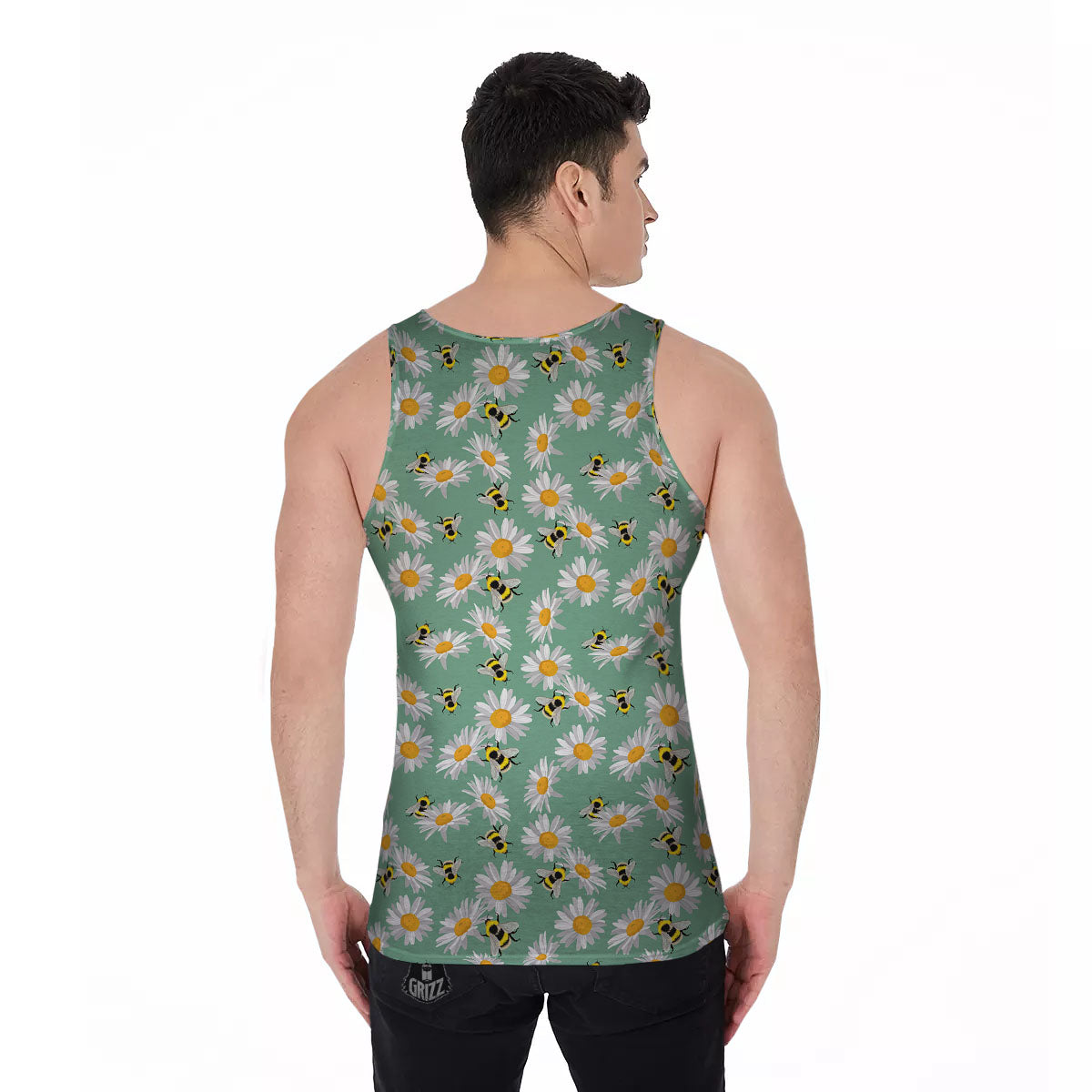 Bee Flower Print Pattern Men's Tank Top-grizzshop