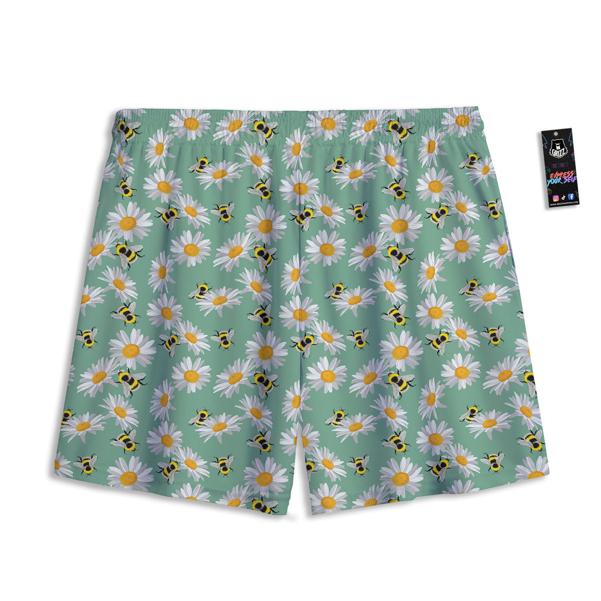 Bee Flower Print Pattern Mesh Shorts