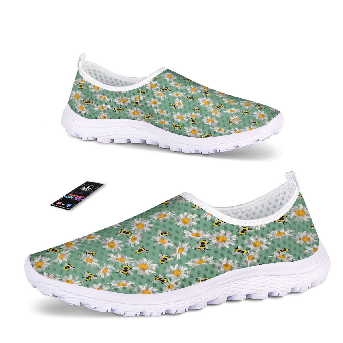 Bee Flower Print Pattern Nurse Shoes-grizzshop