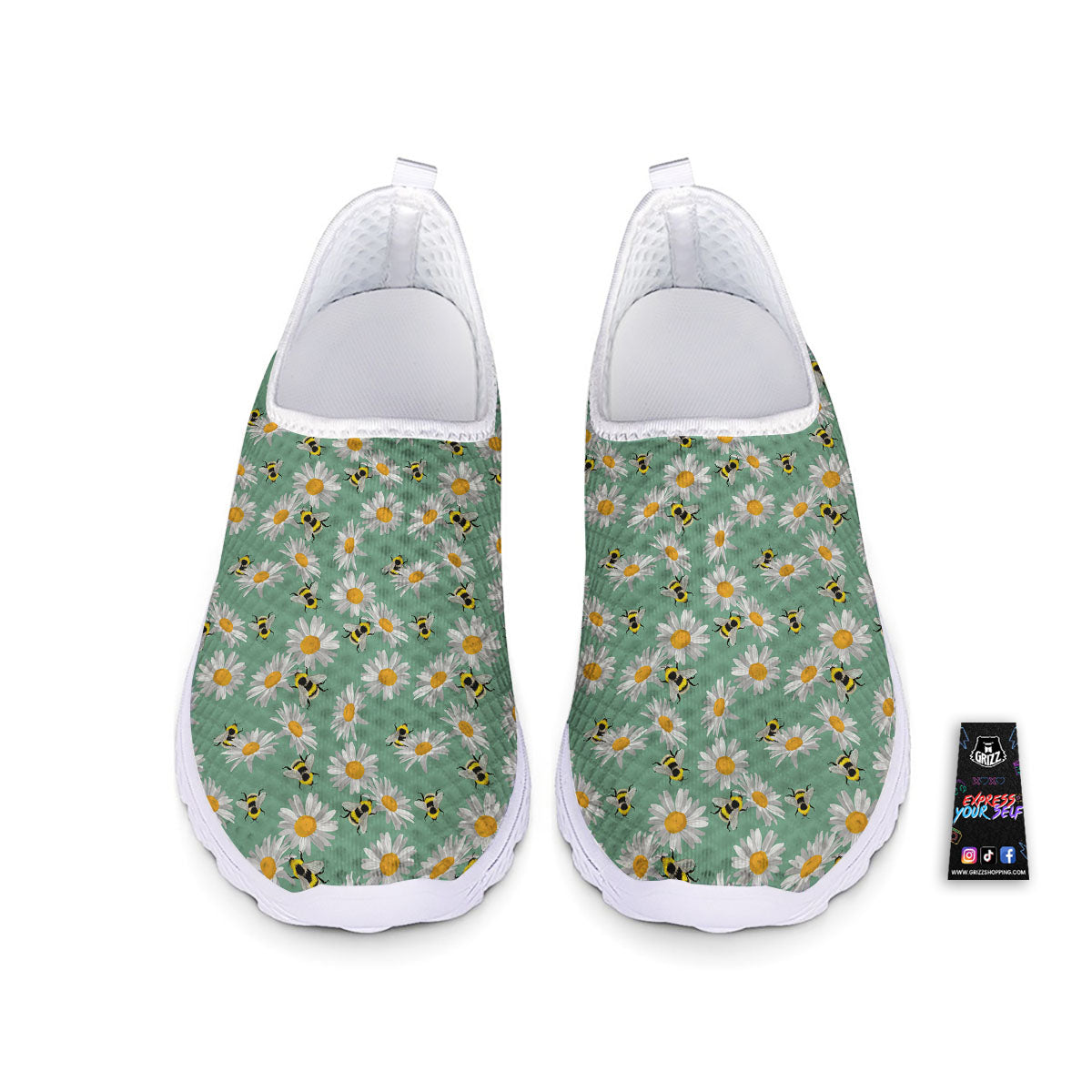 Bee Flower Print Pattern Nurse Shoes-grizzshop