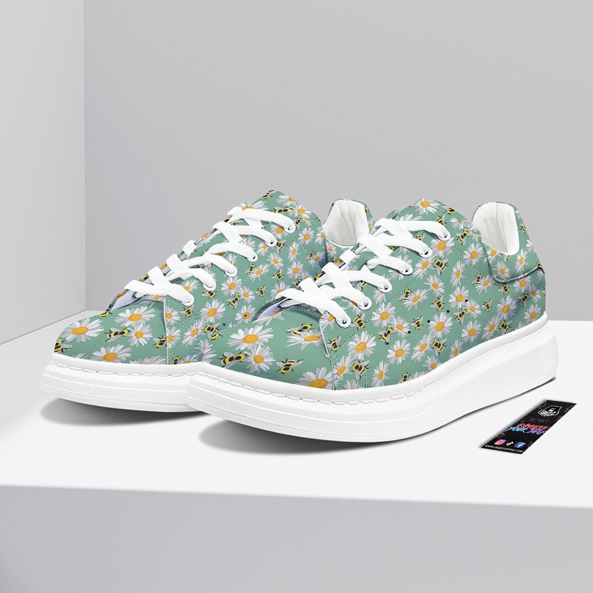 Bee Flower Print Pattern Platform Shoes-grizzshop