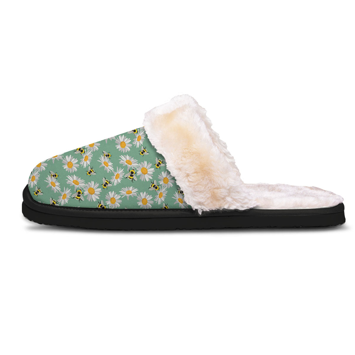 Bee Flower Print Pattern Slippers-grizzshop