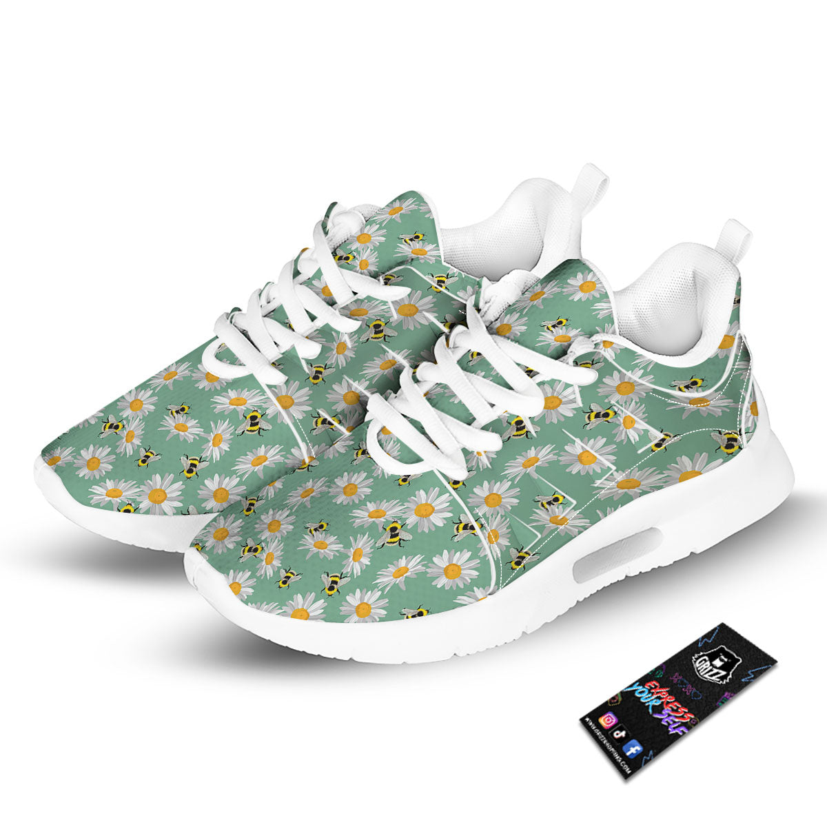 Bee Flower Print Pattern Tennis Shoes-grizzshop