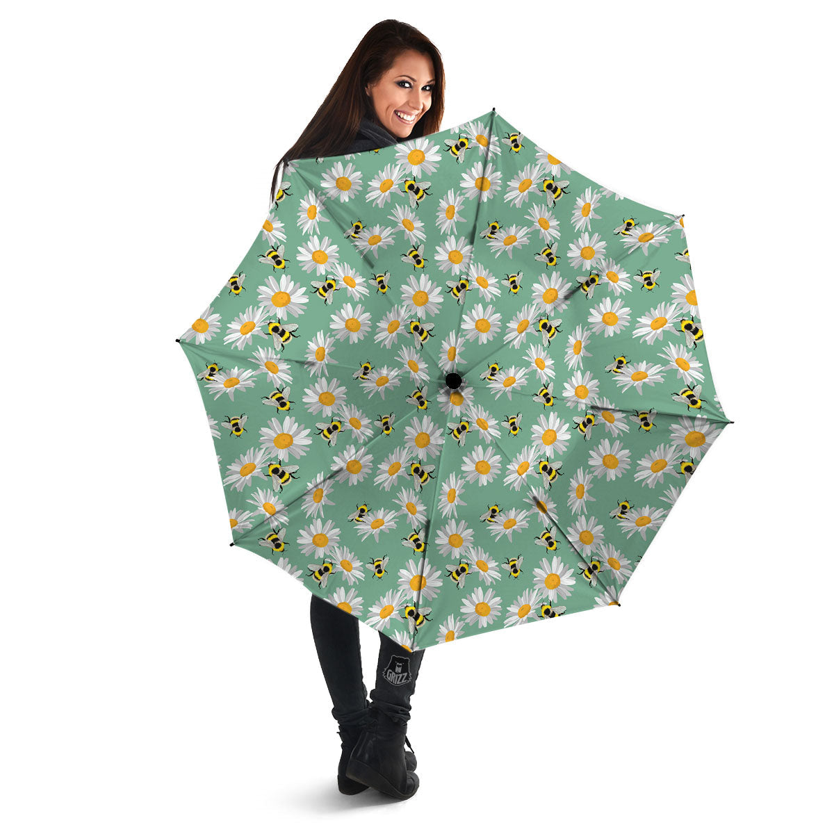 Bee Flower Print Pattern Umbrella-grizzshop
