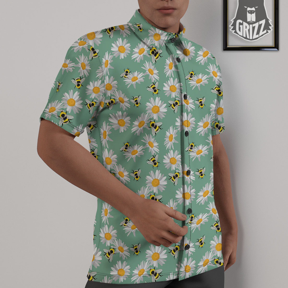 Bee Flower Print Pattern Untucked Shirts-grizzshop