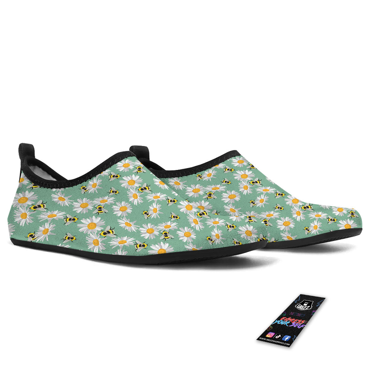 Bee Flower Print Pattern Water Shoes-grizzshop