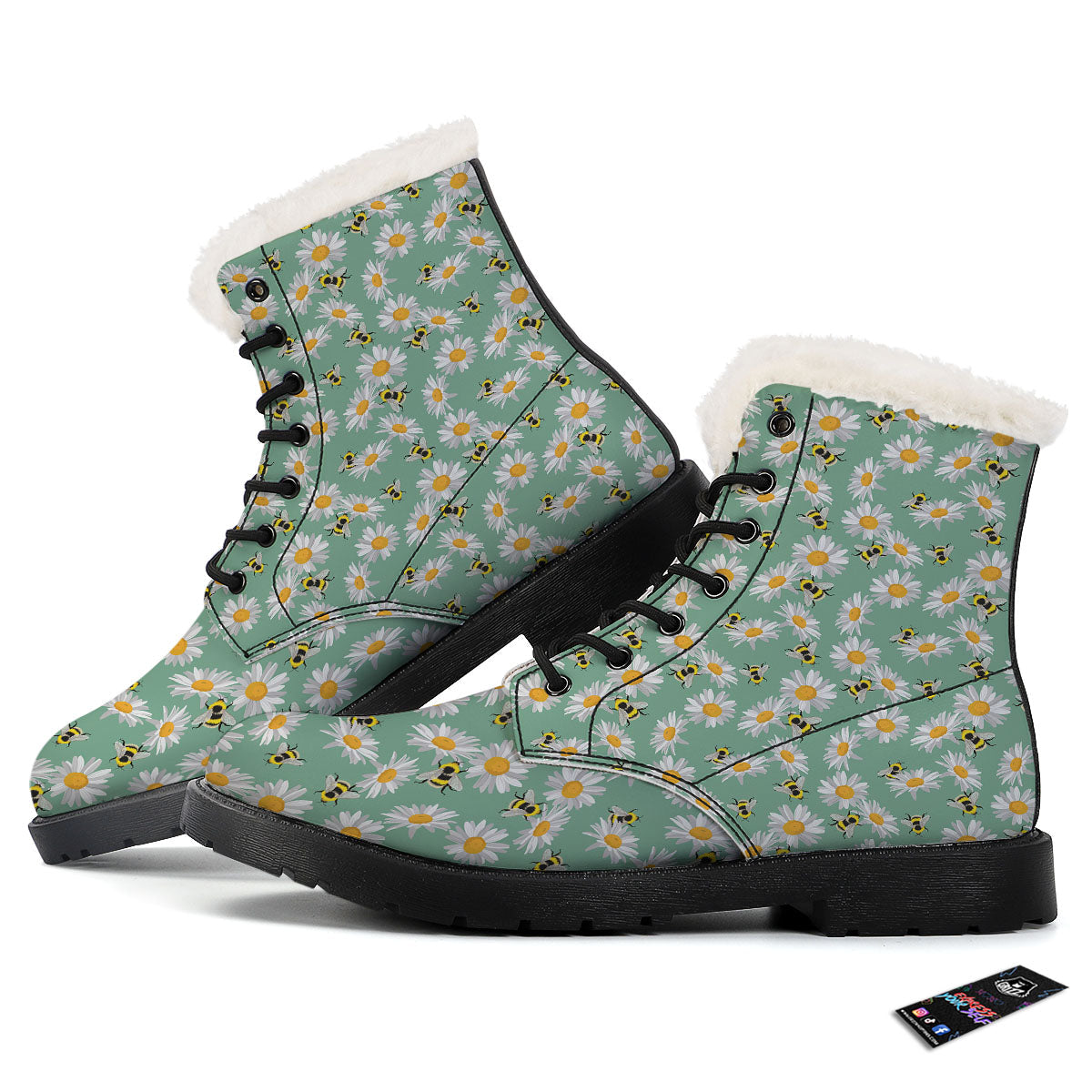 Bee Flower Print Pattern Winter Boots-grizzshop