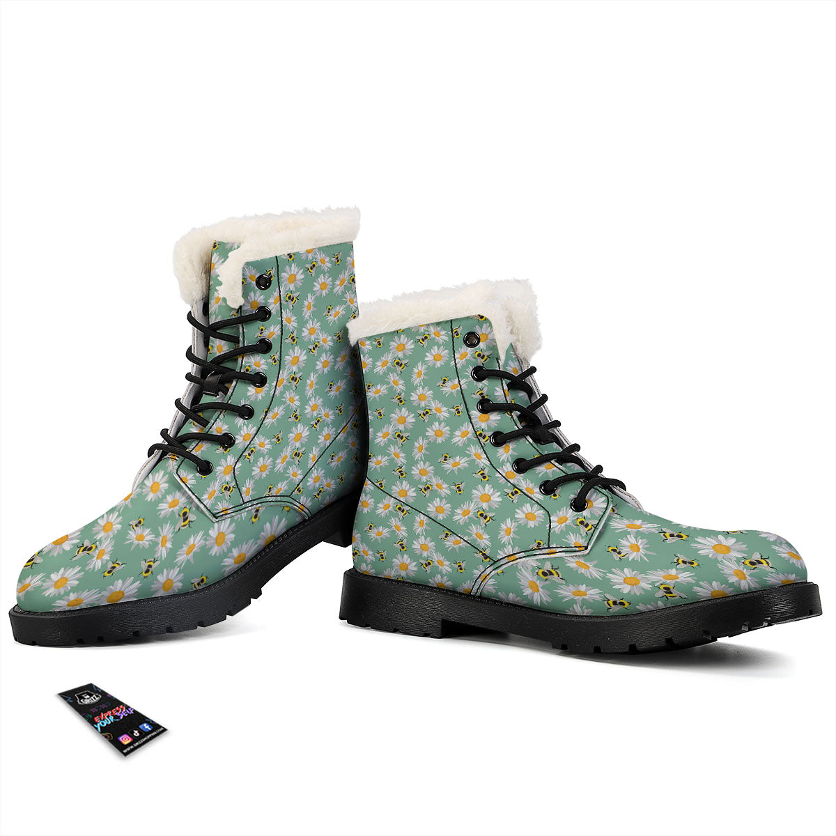 Bee Flower Print Pattern Winter Boots-grizzshop