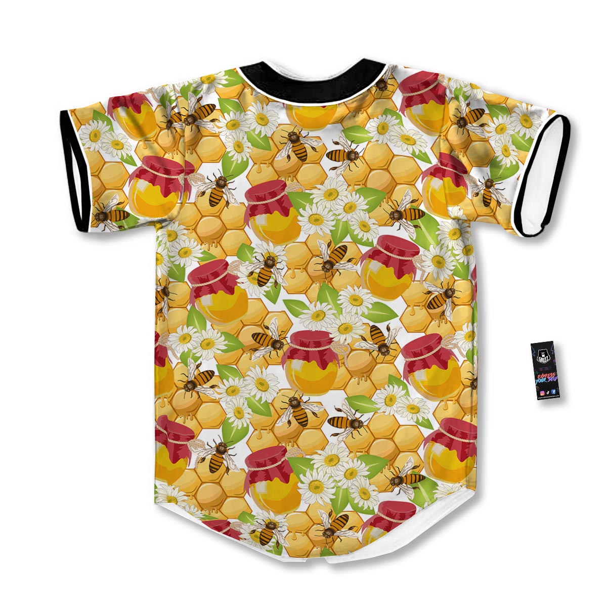 Bee Hive Sweet Honey Print Pattern Baseball Jersey-grizzshop