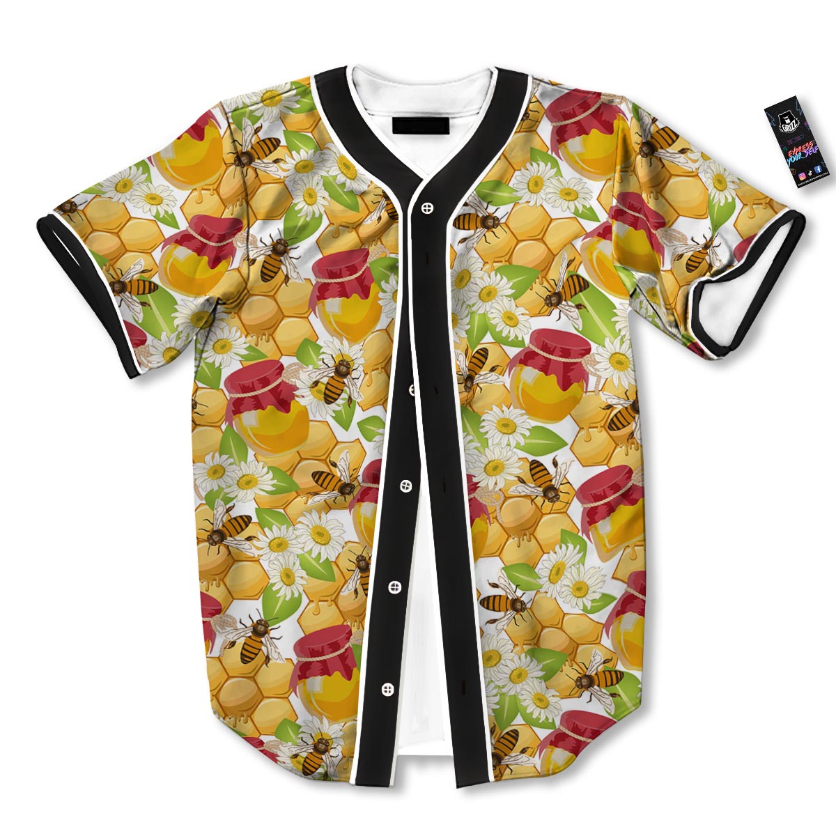 Bee Hive Sweet Honey Print Pattern Baseball Jersey-grizzshop