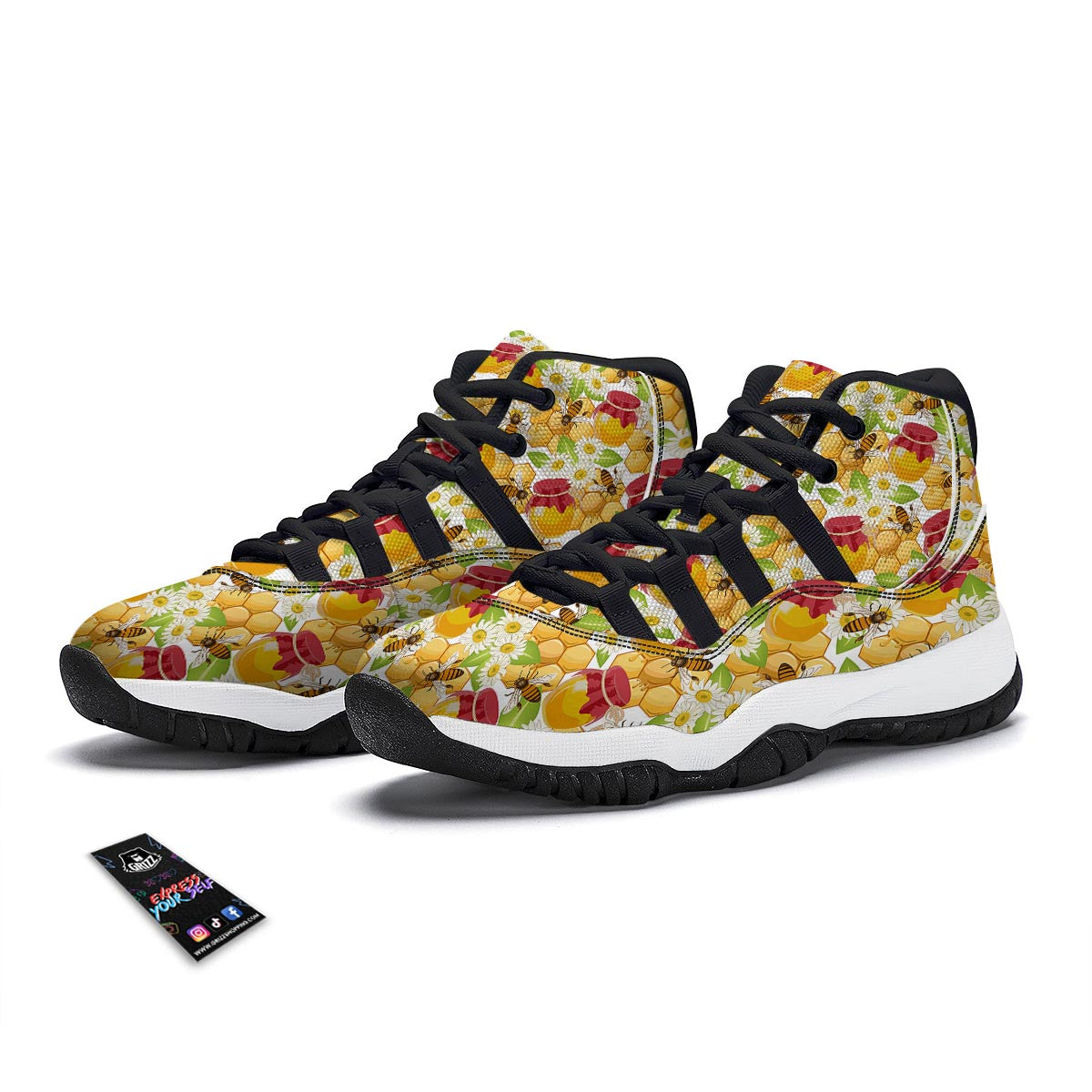 Bee Hive Sweet Honey Print Pattern Black Bball Shoes-grizzshop