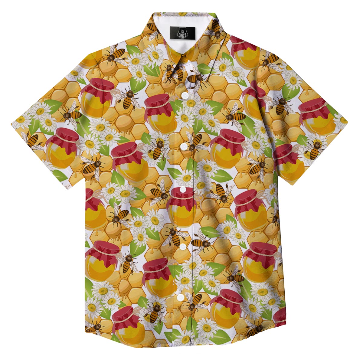 Bee Hive Sweet Honey Print Pattern Button Up Shirt-grizzshop