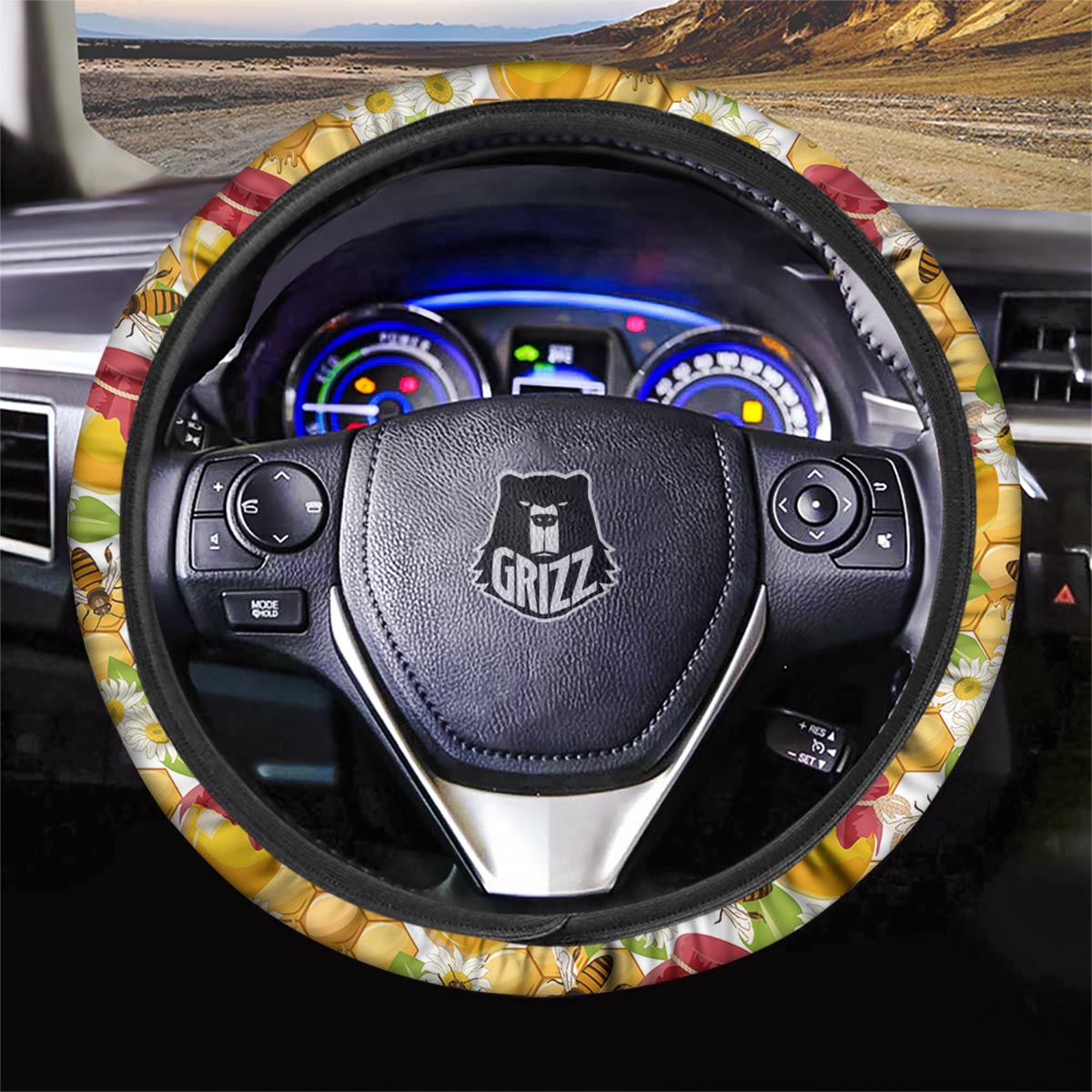 Bee Hive Sweet Honey Print Pattern Car Steering Wheel Cover-grizzshop
