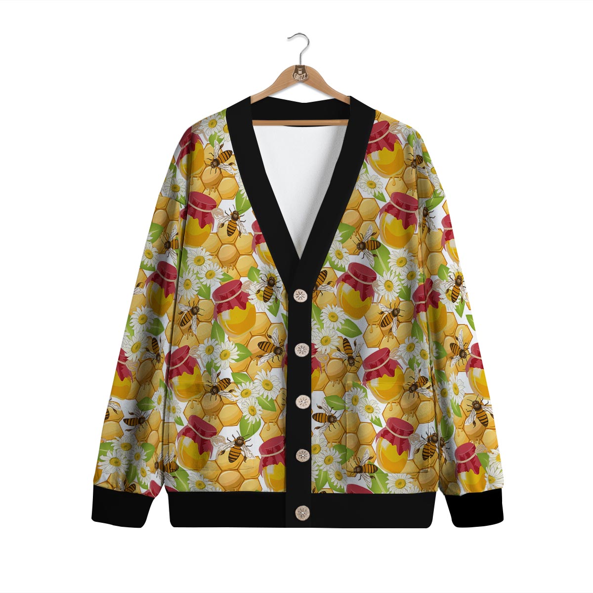Bee Hive Sweet Honey Print Pattern Cardigan-grizzshop