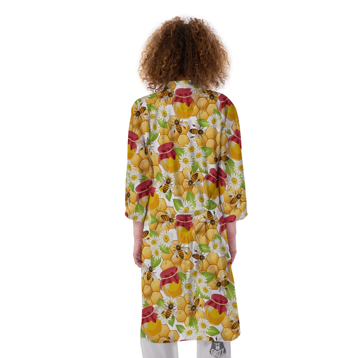 Bee Hive Sweet Honey Print Pattern Kimono-grizzshop