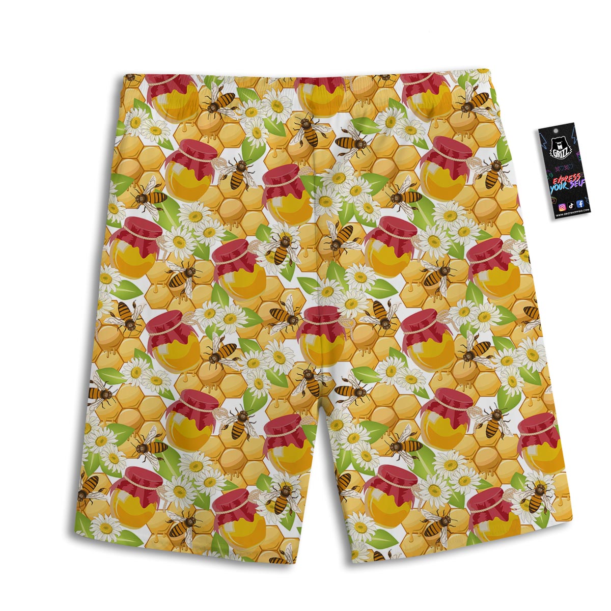 Bee Hive Sweet Honey Print Pattern Men's Athletic Shorts