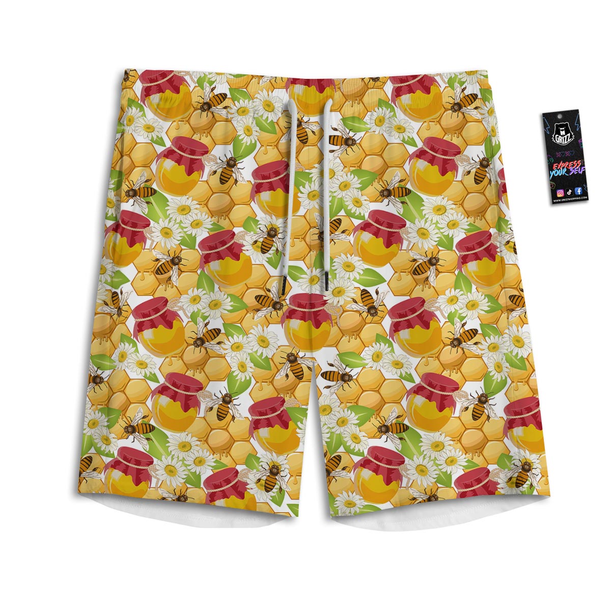 Bee Hive Sweet Honey Print Pattern Men's Athletic Shorts