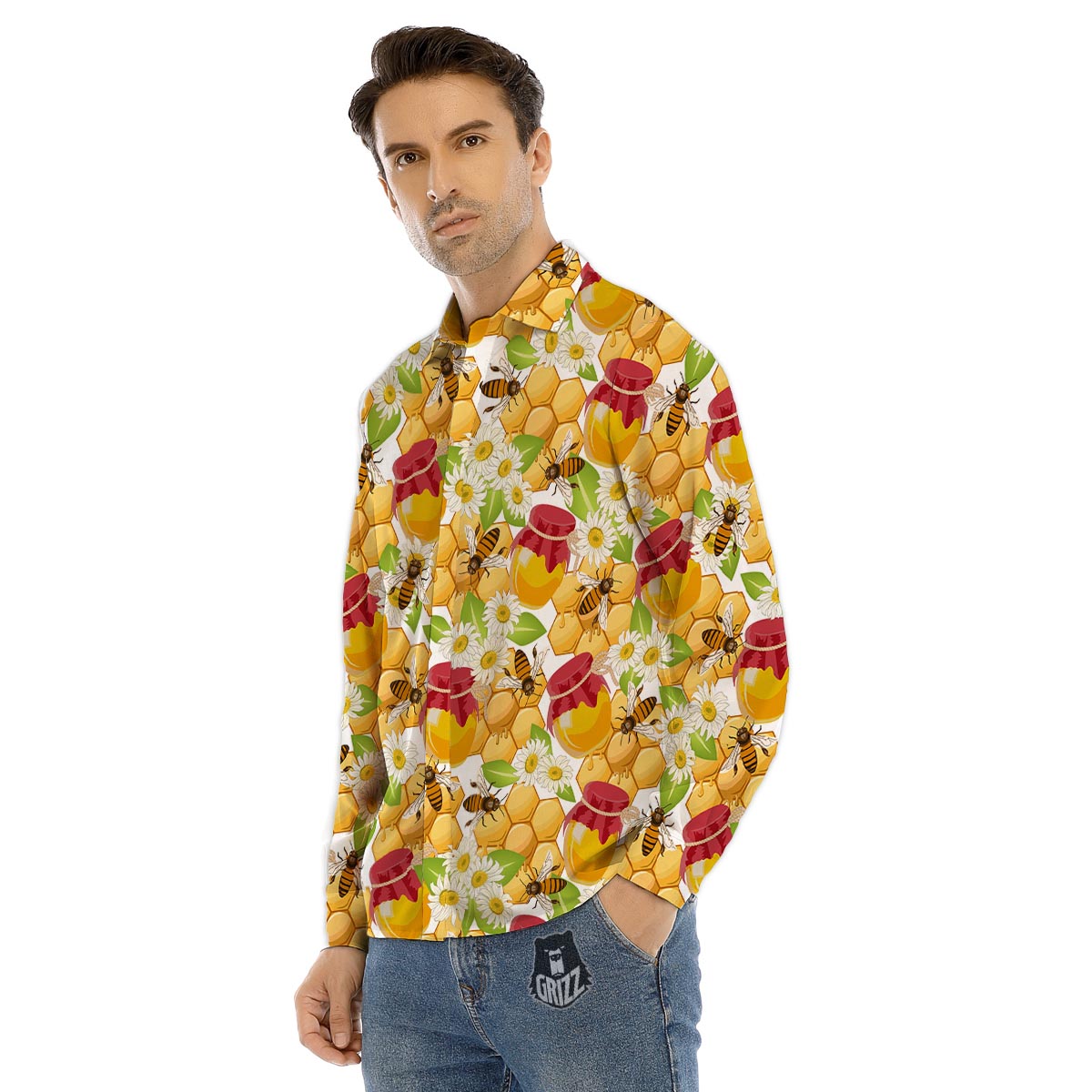 Bee Hive Sweet Honey Print Pattern Men's Dress Shirts-grizzshop